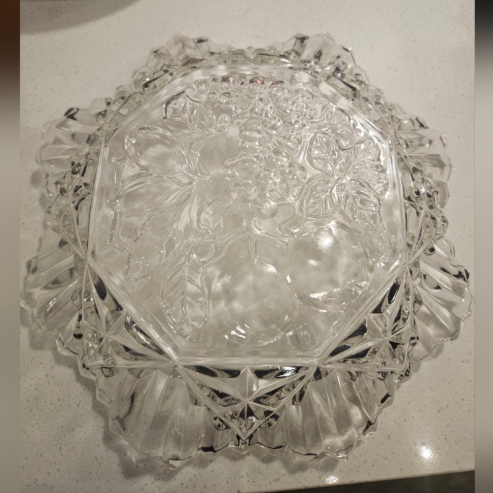 Vintage 40s / 50s Federal Glass Pioneer Fruit Intaglio Patterned Serving Bowl - Picture 2 of 2